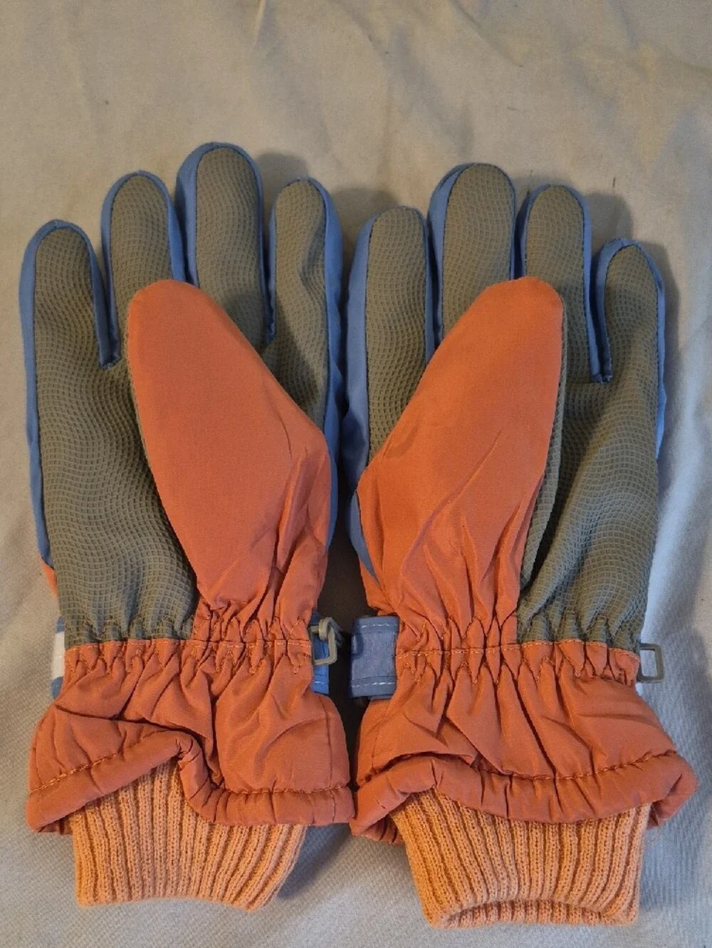 Kids Orange Shark Print Winter Gloves with Blue Accents
